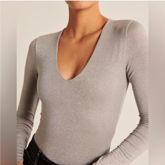 Abercrombie & Fitch Tops - Abercrombie & Fitch Gray Bodysuit metallic sparkly bold party event feminine
